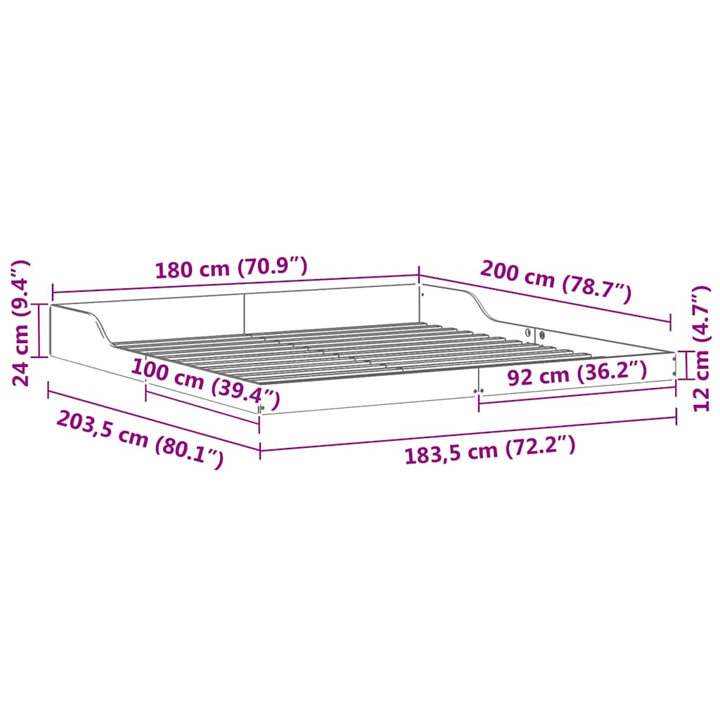 Struttura del letto Bianco 180 x 200 cm Pino massello