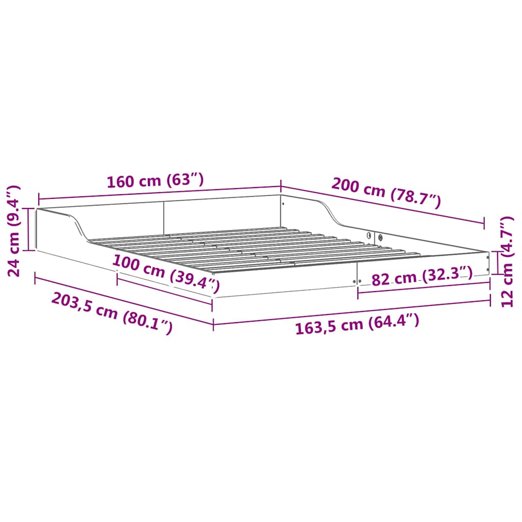 Struttura del letto Bianco 160 x 200 cm Pino massello
