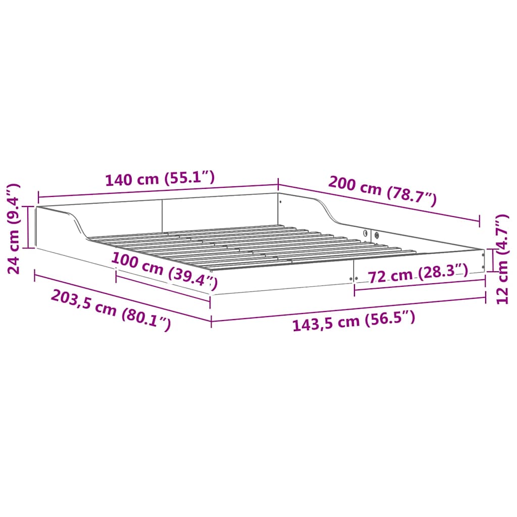 Struttura del letto Marrone cerato 140 x 200 cm Pino massello