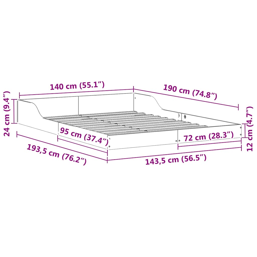 Struttura del letto Bianco 140 x 190 cm Pino massello | homemem39