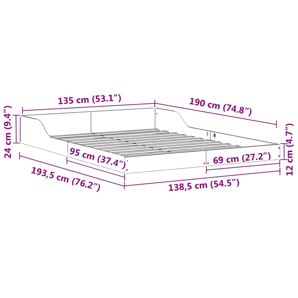Struttura del letto Marrone cerato 135 x 190 cm Pino massello | homemem39
