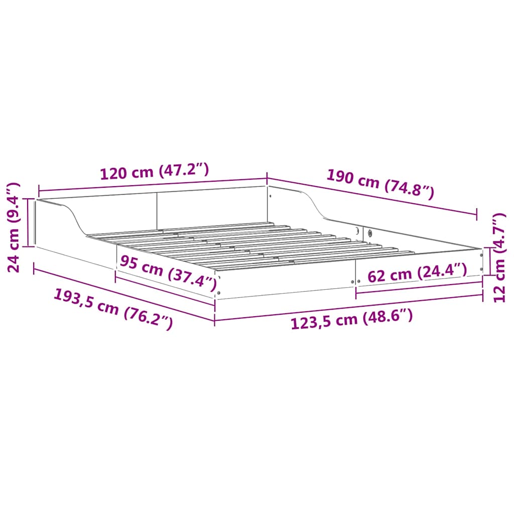 Struttura del letto Marrone cerato 120 x 190 cm Pino massello | homemem39
