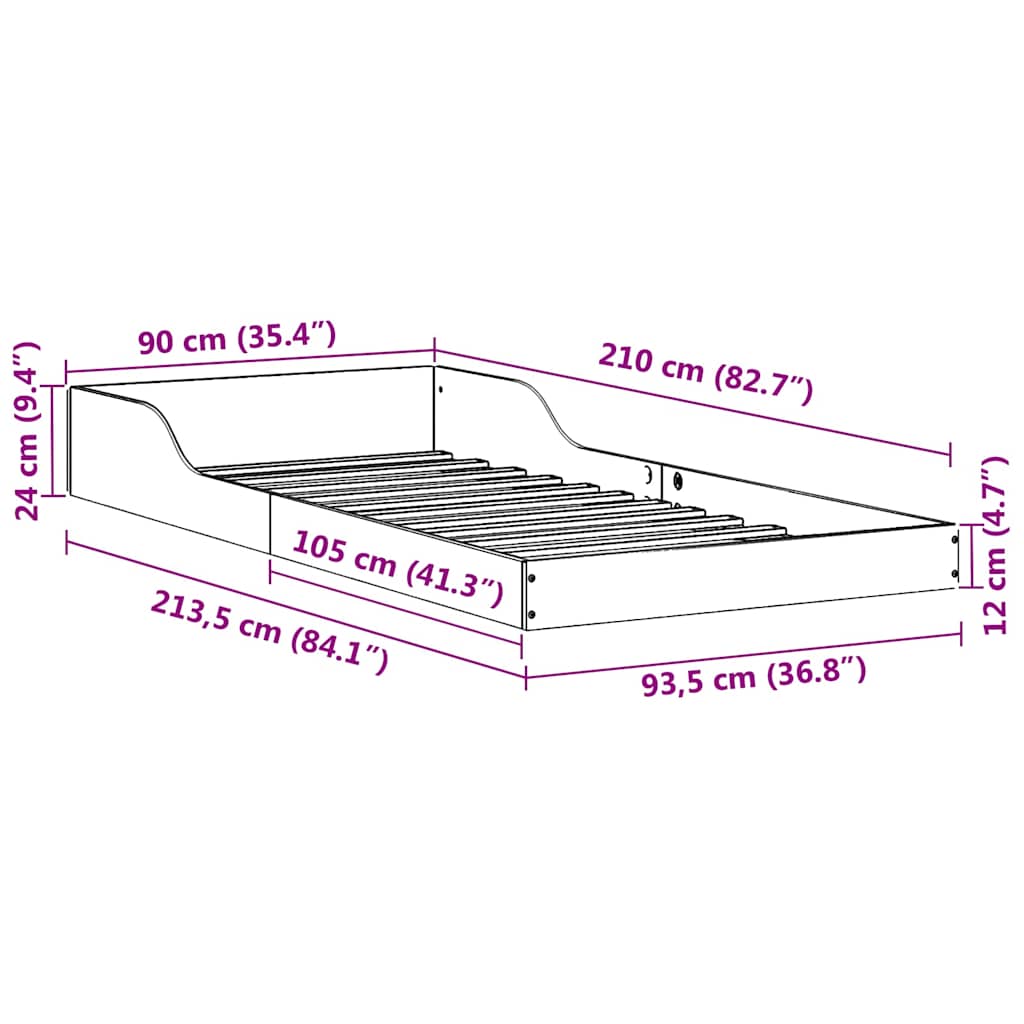 Struttura del letto Bianco 90 x 210 cm Pino massello | homemem39