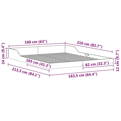 Struttura del letto Bianco 160 x 210 cm Pino massello