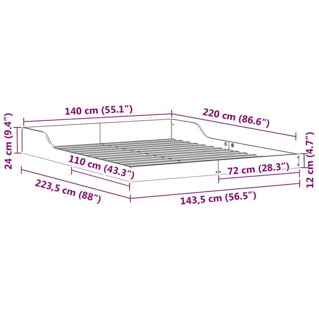 Struttura del letto Marrone 140 x 220 cm Pino massello | homemem39