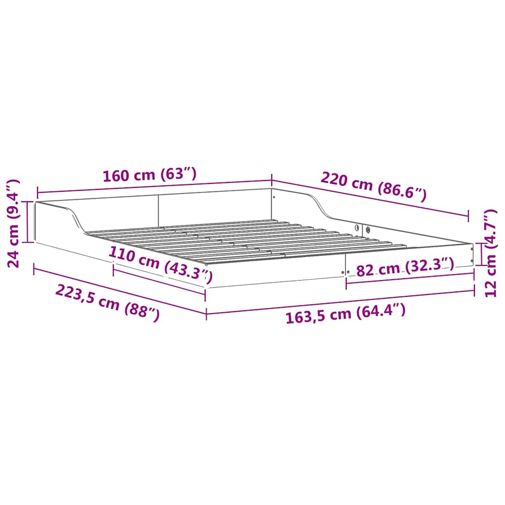 Struttura del letto Marrone 160 x 220 cm Pino massello | homemem39