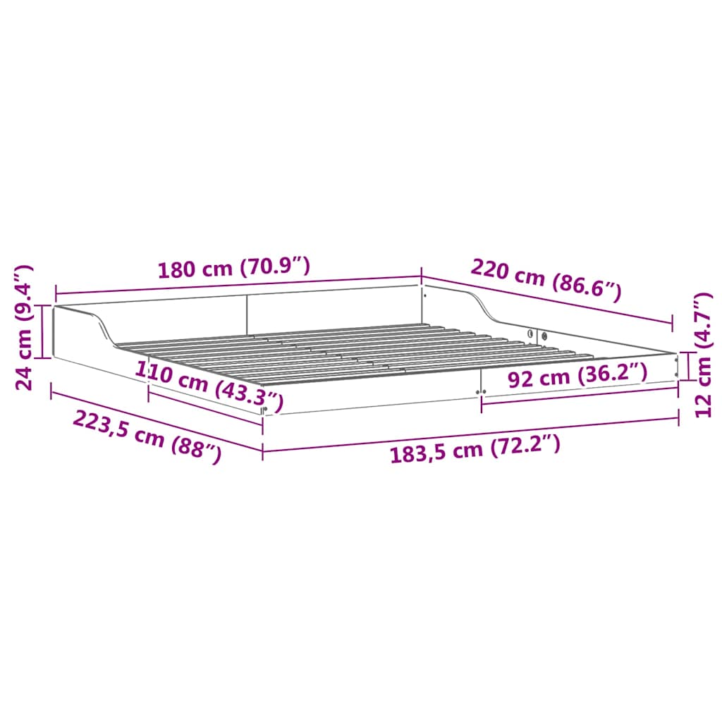 Struttura del letto Marrone 180 x 220 cm Pino massello | homemem39