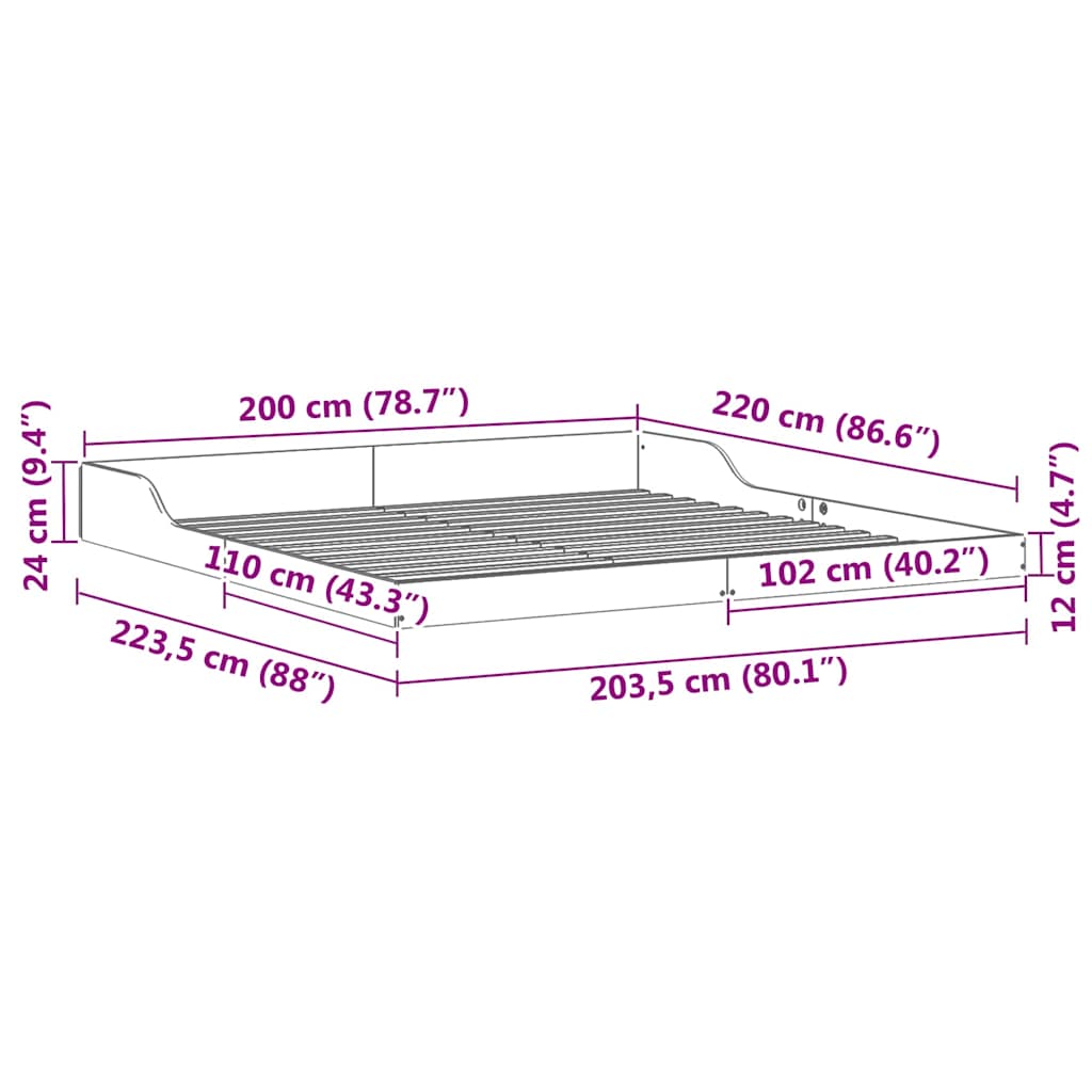 Struttura del letto Marrone 200 x 220 cm Pino massello | homemem39