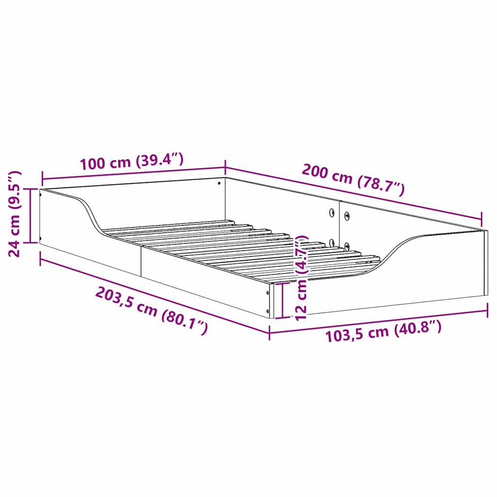 Struttura del letto Marrone 100 x 200 cm Pino massello | homemem39