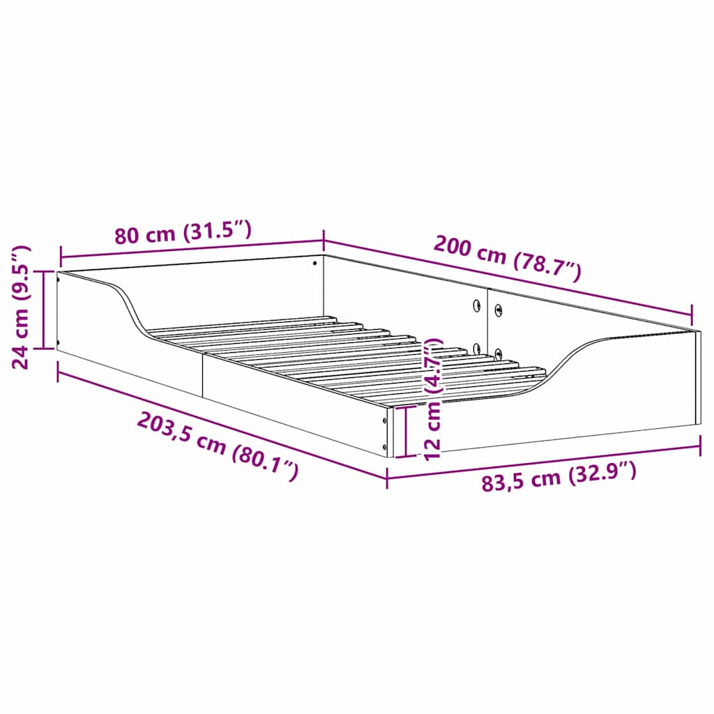 Struttura del letto Marrone cerato 80 x 200 cm Pino massello | homemem39