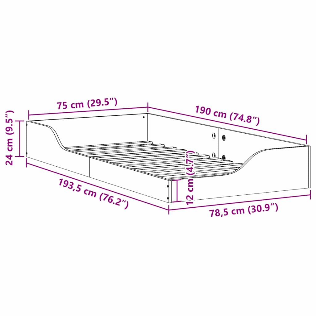 Struttura del letto Marrone cerato 75 x 190 cm Pino massello