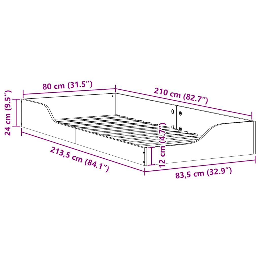 Struttura del letto Marrone 80 x 210 cm Pino massello