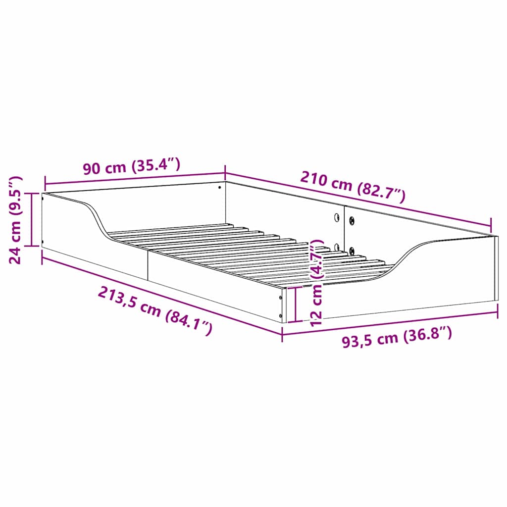 Struttura del letto Marrone cerato 90 x 210 cm Pino massello