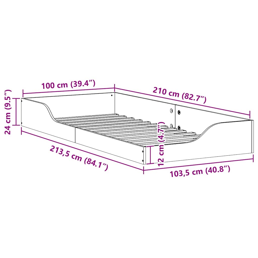Struttura del letto Marrone 100 x 210 cm Pino massello
