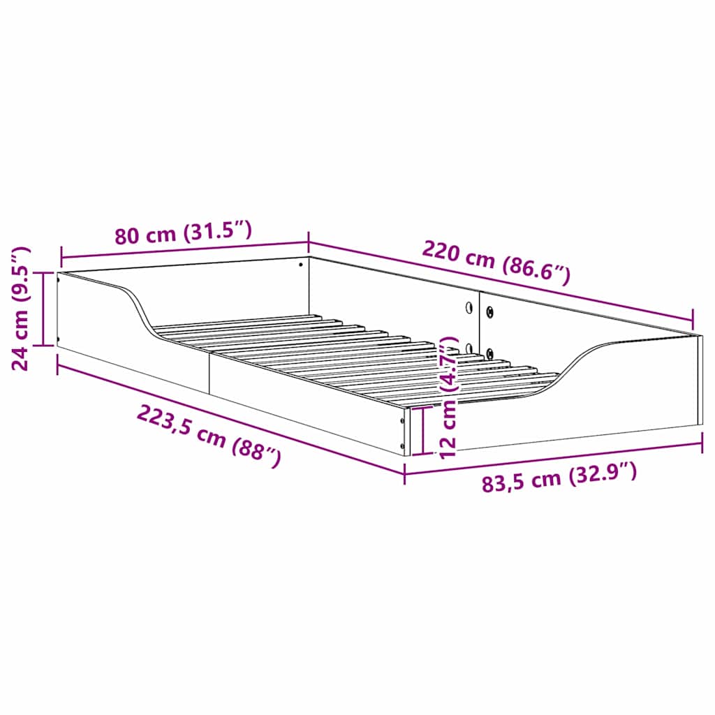 Struttura del letto Marrone 80 x 220 cm Pino massello