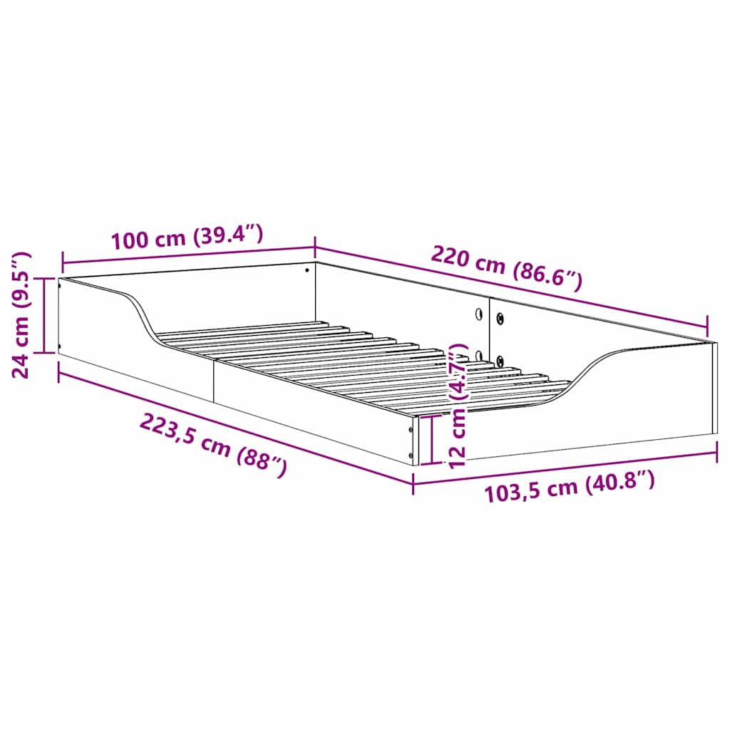 Struttura del letto Bianco 100 x 220 cm Pino massello | homemem39