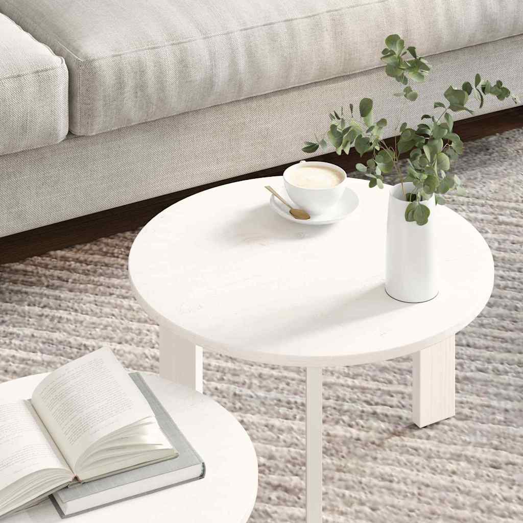 Tavolino da salotto 2 pcs Bianco Legno massello di pino