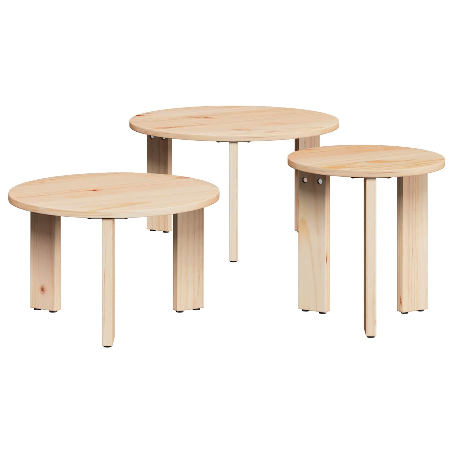 Tavolino da salotto 3 pcs Naturale Legno di pino massello