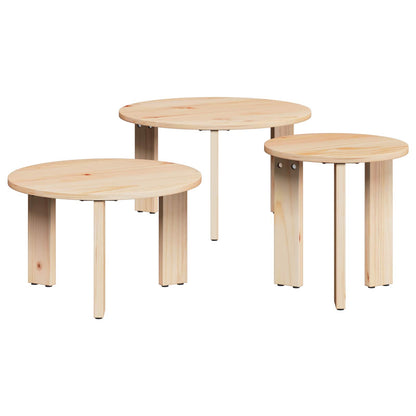 Tavolino da salotto 3 pcs Naturale Legno di pino massello