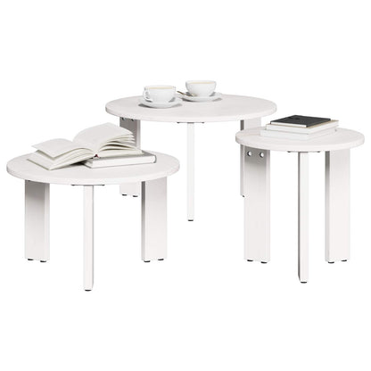 Tavolino da salotto 3 pcs Bianco Legno di pino massello