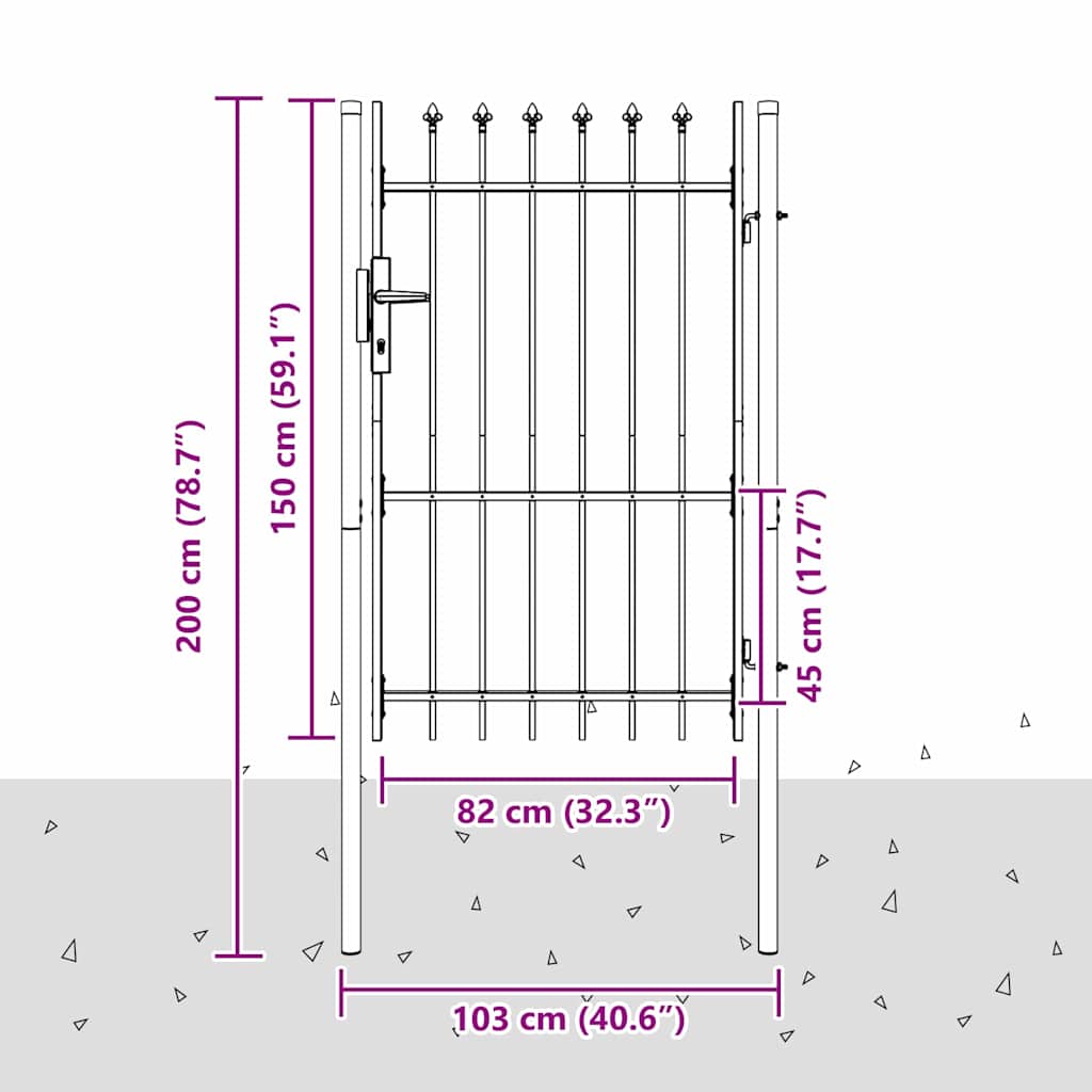 Cancello per recinzione con blocco Grigio 103 x 200 cm