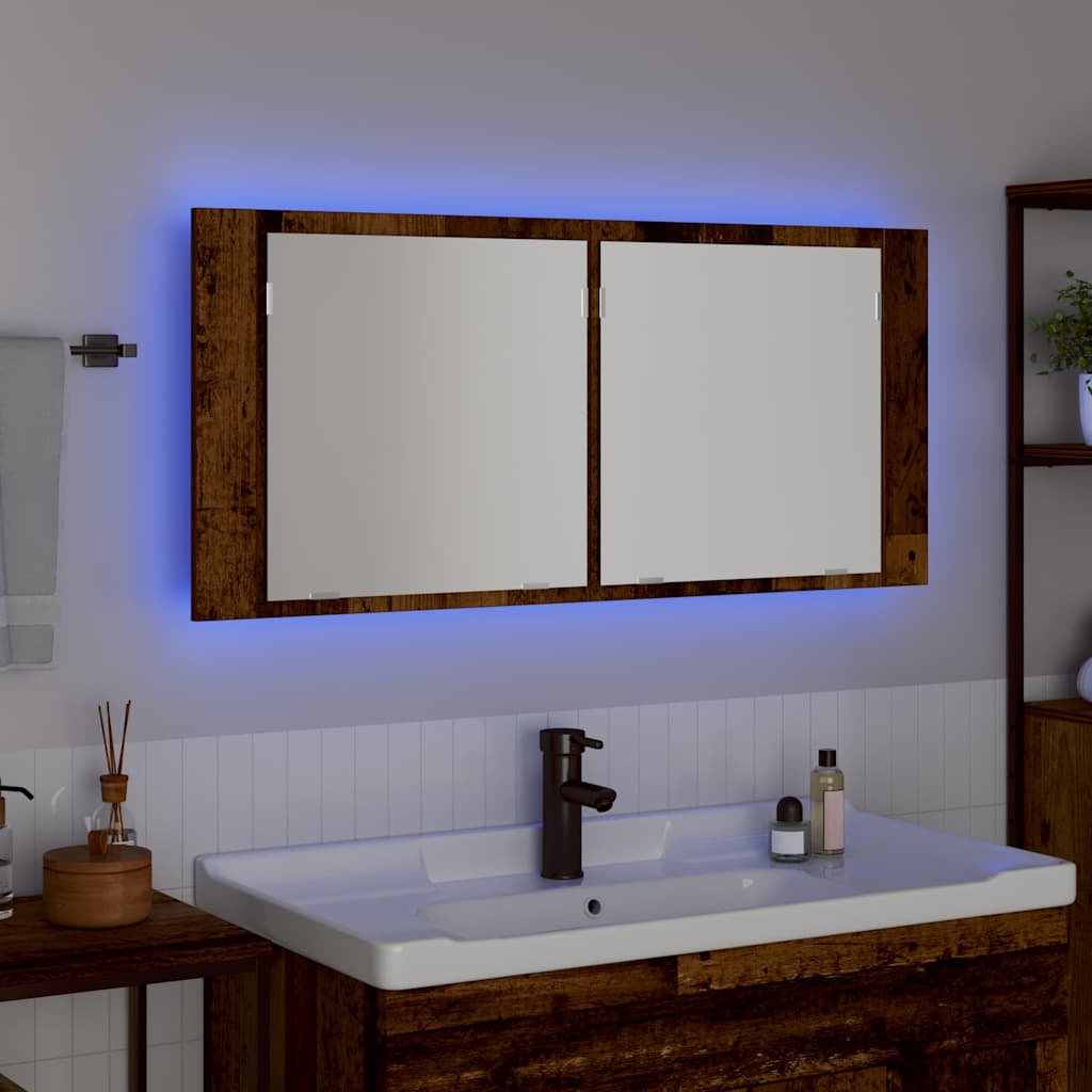 Armadio Specchio LED Legno vecchio 100 x 12 x 45 cm | homemem39