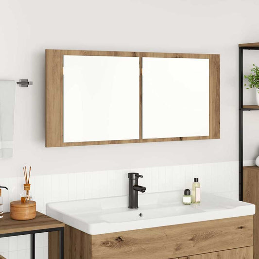 Armadio Specchio LED Rovere artigianale 100 x 12 x 45 cm - homemem39