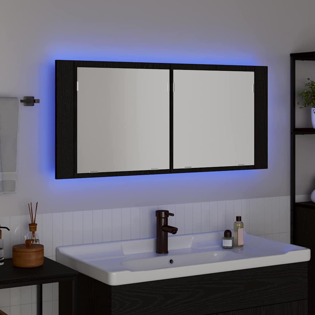 Armadio Specchio LED Rovere Nero 100 x 12 x 45 cm | homemem39