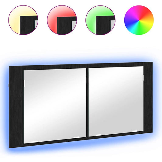 Armadio Specchio LED Rovere Nero 100 x 12 x 45 cm | homemem39