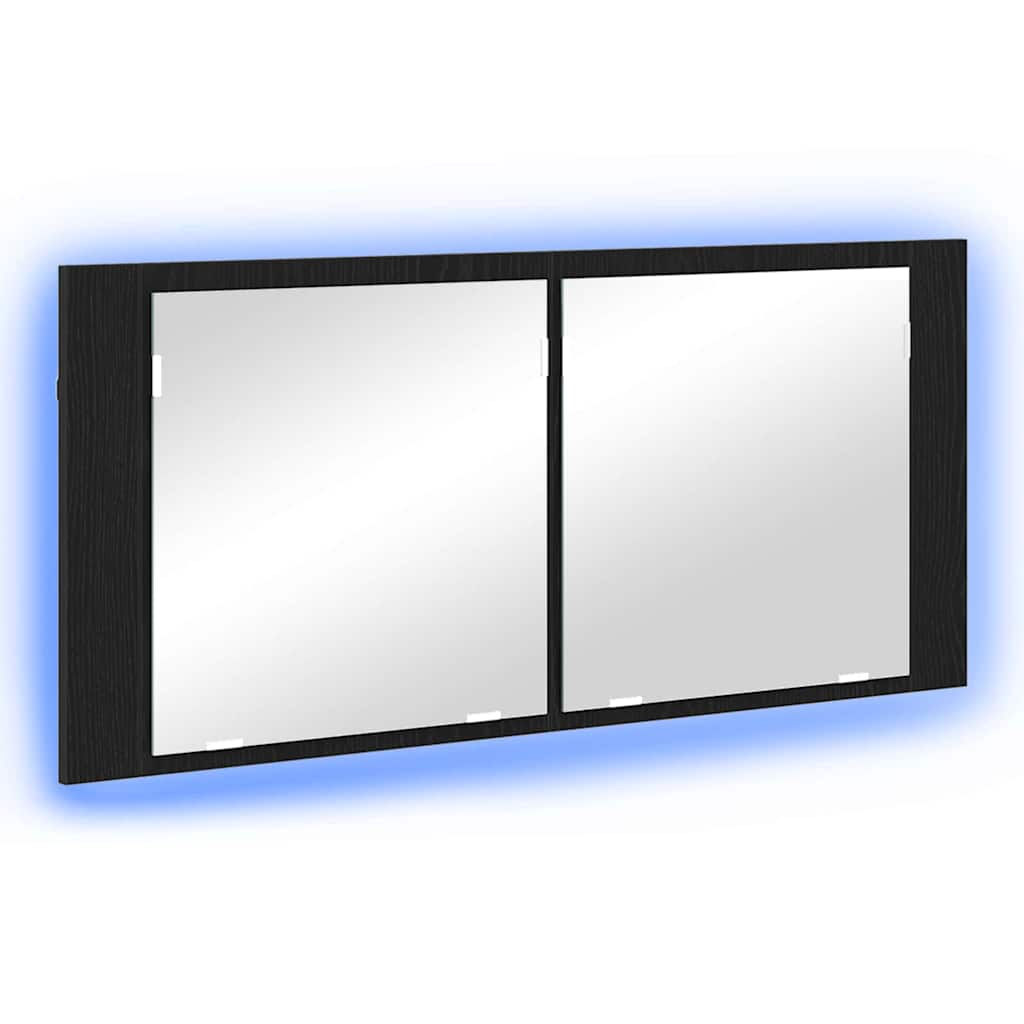 Armadio Specchio LED Rovere Nero 100 x 12 x 45 cm | homemem39