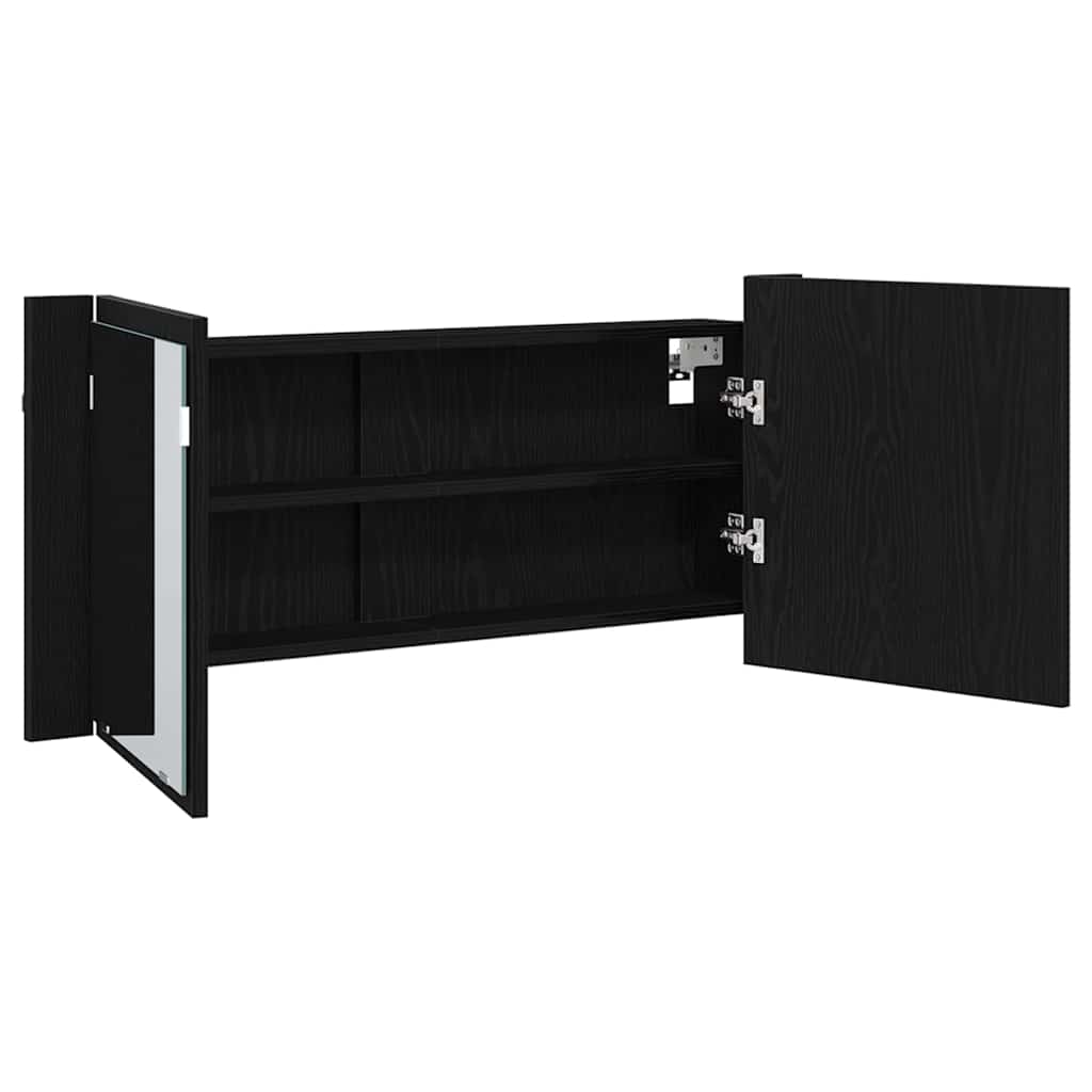 Armadio Specchio LED Rovere Nero 100 x 12 x 45 cm | homemem39
