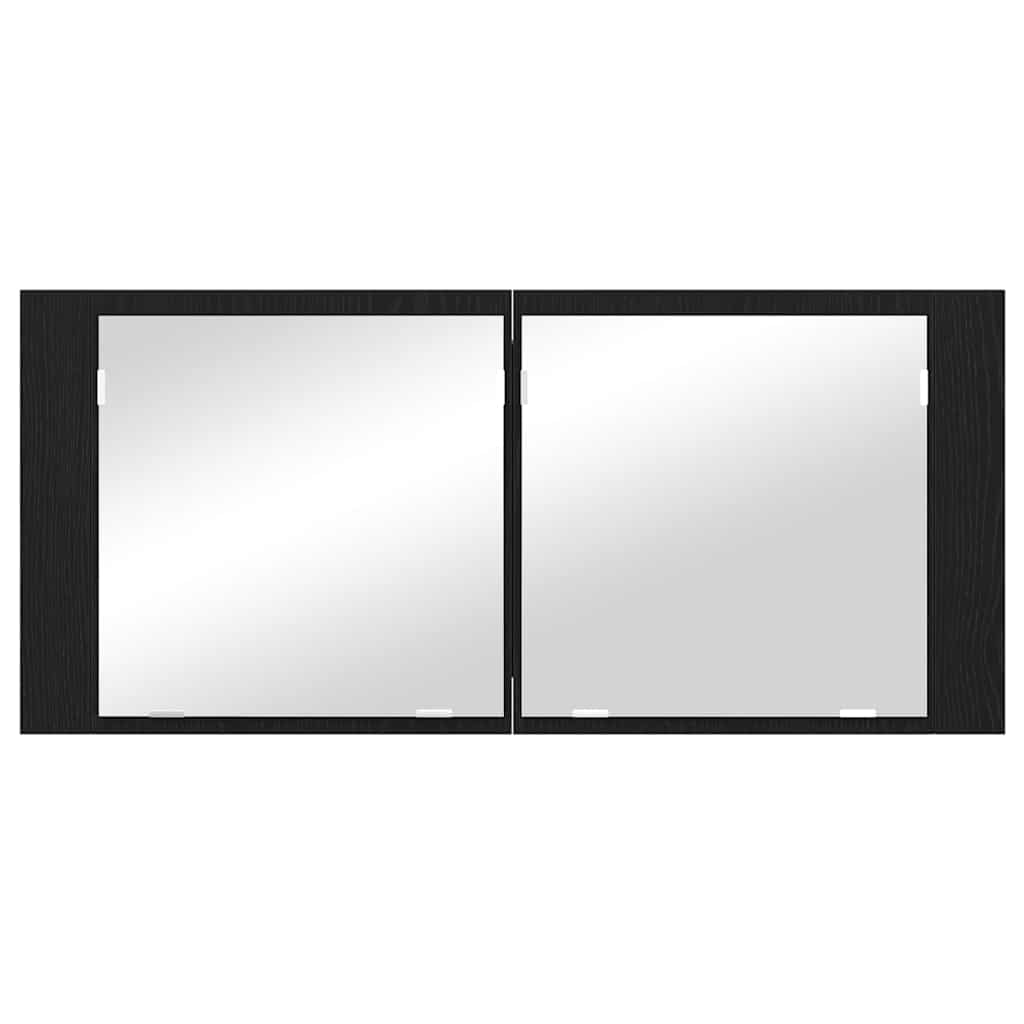 Armadio Specchio LED Rovere Nero 100 x 12 x 45 cm | homemem39