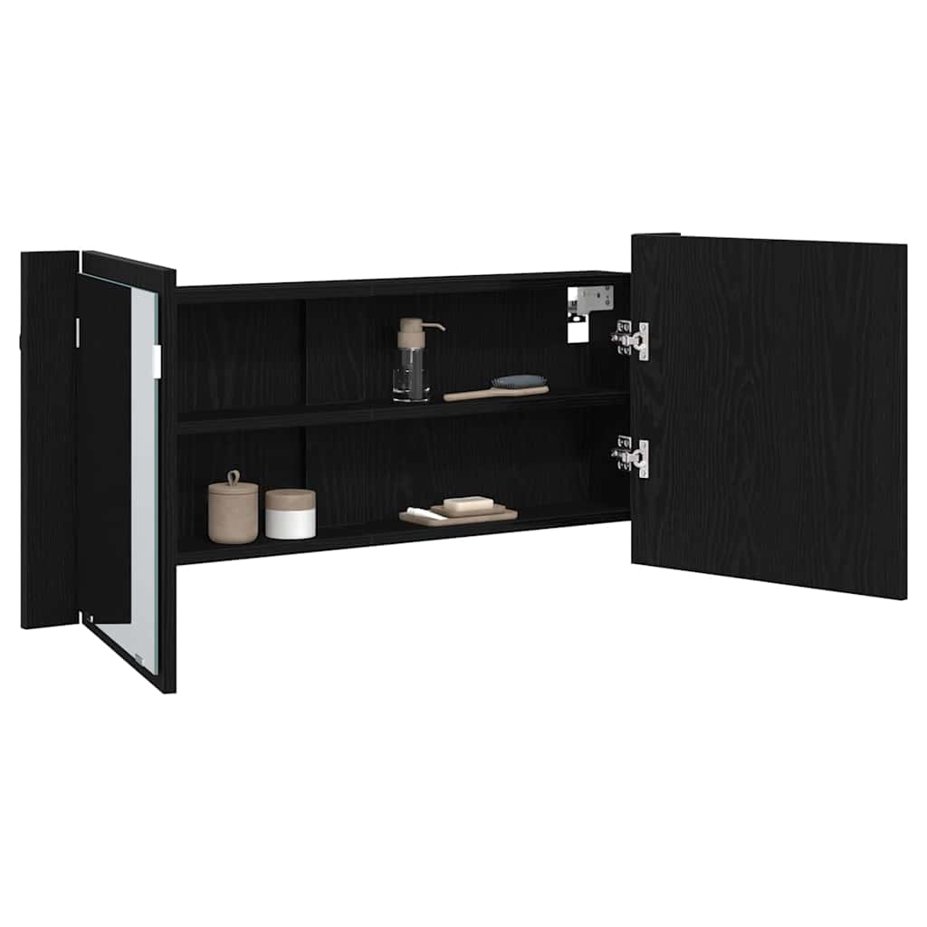 Armadio Specchio LED Rovere Nero 100 x 12 x 45 cm | homemem39