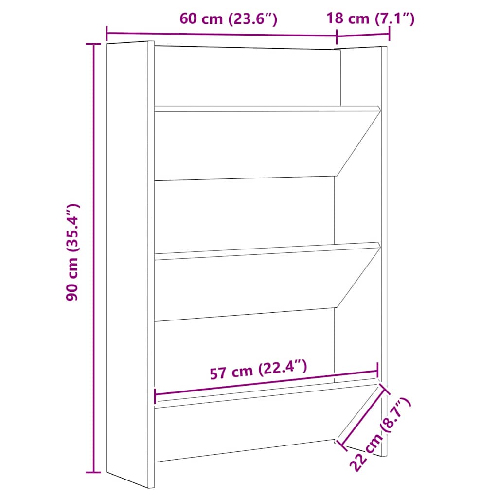 Mobile per scarpe Rovere artigianale 60 x 18 x 90 cm