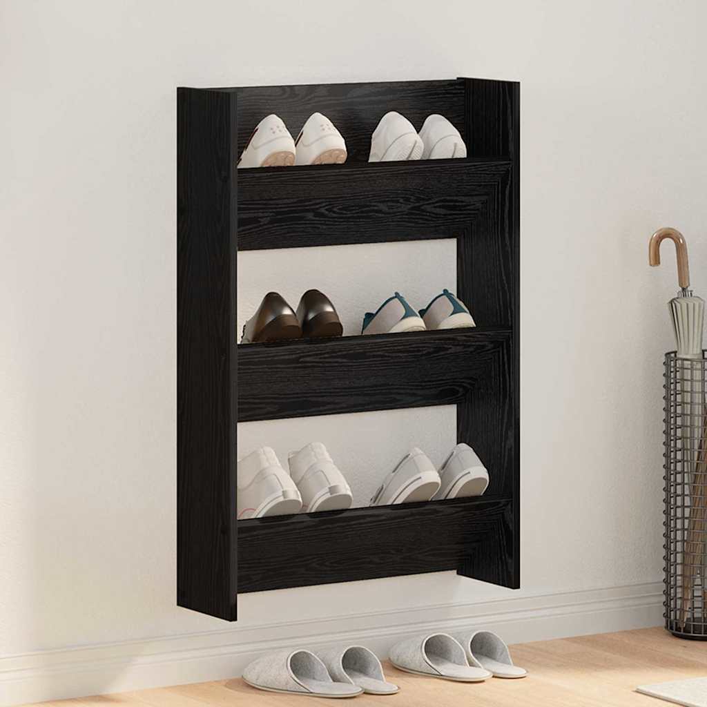 Mobile per scarpe Rovere Nero 60 x 18 x 90 cm Legno multistrato