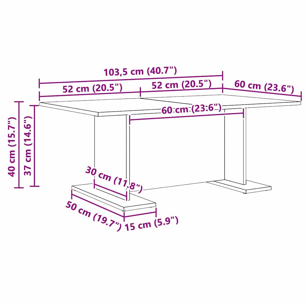 Tavolino da salotto rovere artigianale 103,5 x 60 x 40 cm | homemem39