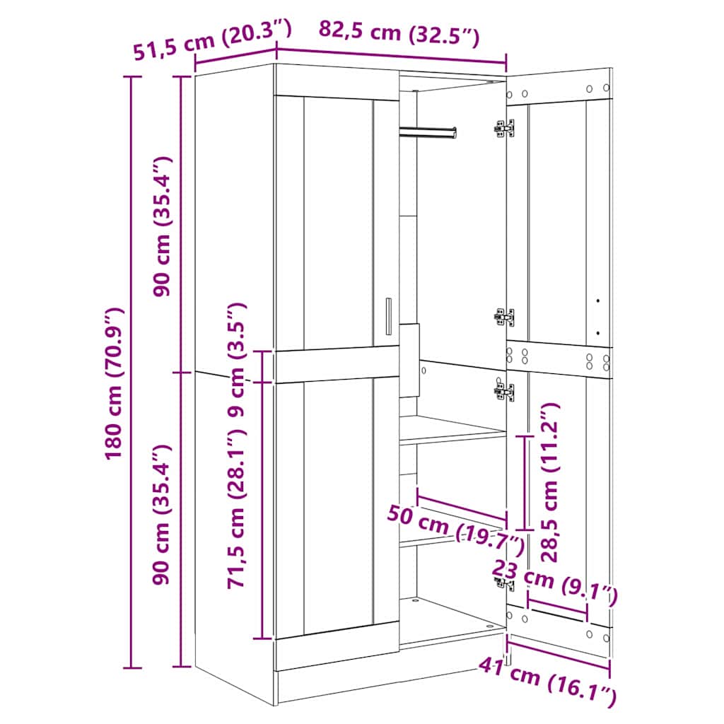 Guardaroba Legno vecchio 82,5 x 51,5 x 180 cm | homemem39