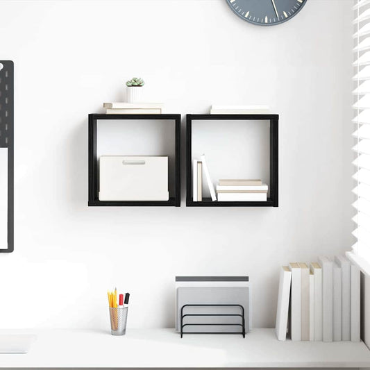 Scaffali da parete 2 pcs Rovere Nero Legno multistrato | homemem39