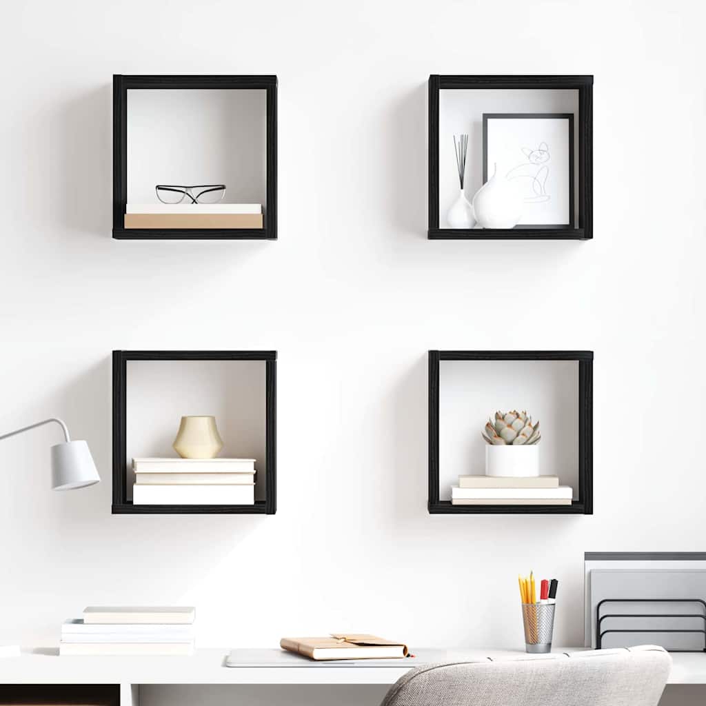 Scaffali da parete 4 pcs Rovere Nero Legno multistrato | homemem39