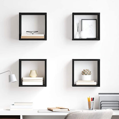 Scaffali da parete 4 pcs Rovere Nero Legno multistrato | homemem39