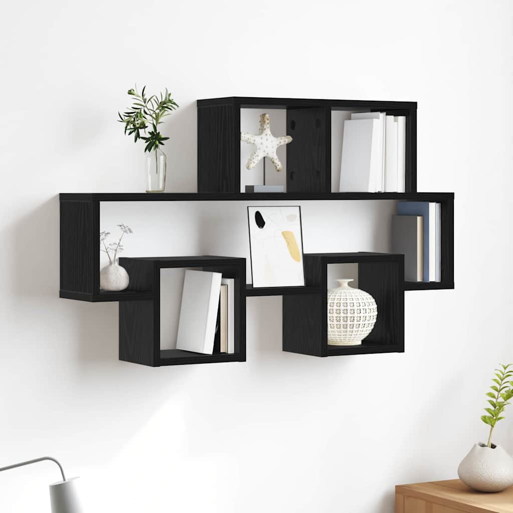 Scaffale da parete con lo scaffale Rovere nero 82 x 15 x 51 cm | homemem39