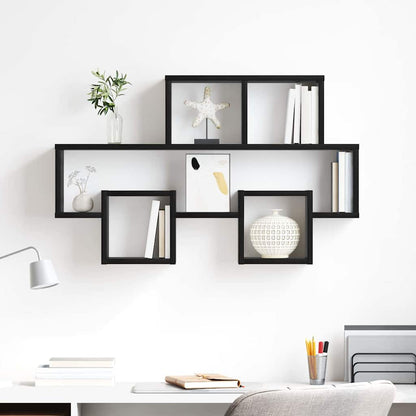 Scaffale da parete con lo scaffale Rovere nero 82 x 15 x 51 cm | homemem39