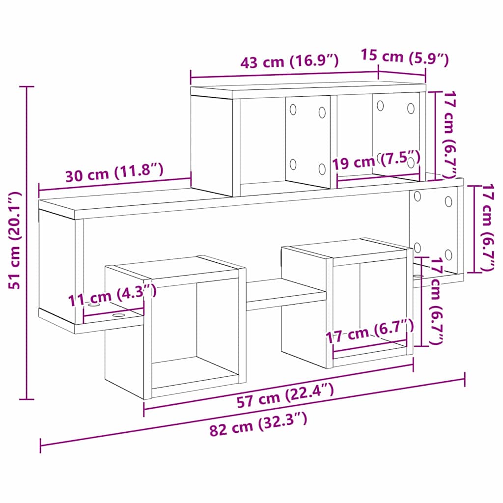 Scaffale da parete con lo scaffale Rovere nero 82 x 15 x 51 cm | homemem39