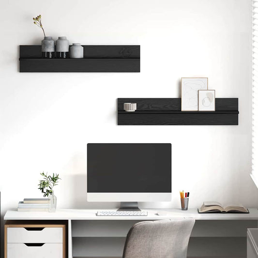 Scaffale da parete 2 pcs Rovere Nero 80 x 11,5 x 18 cm | homemem39