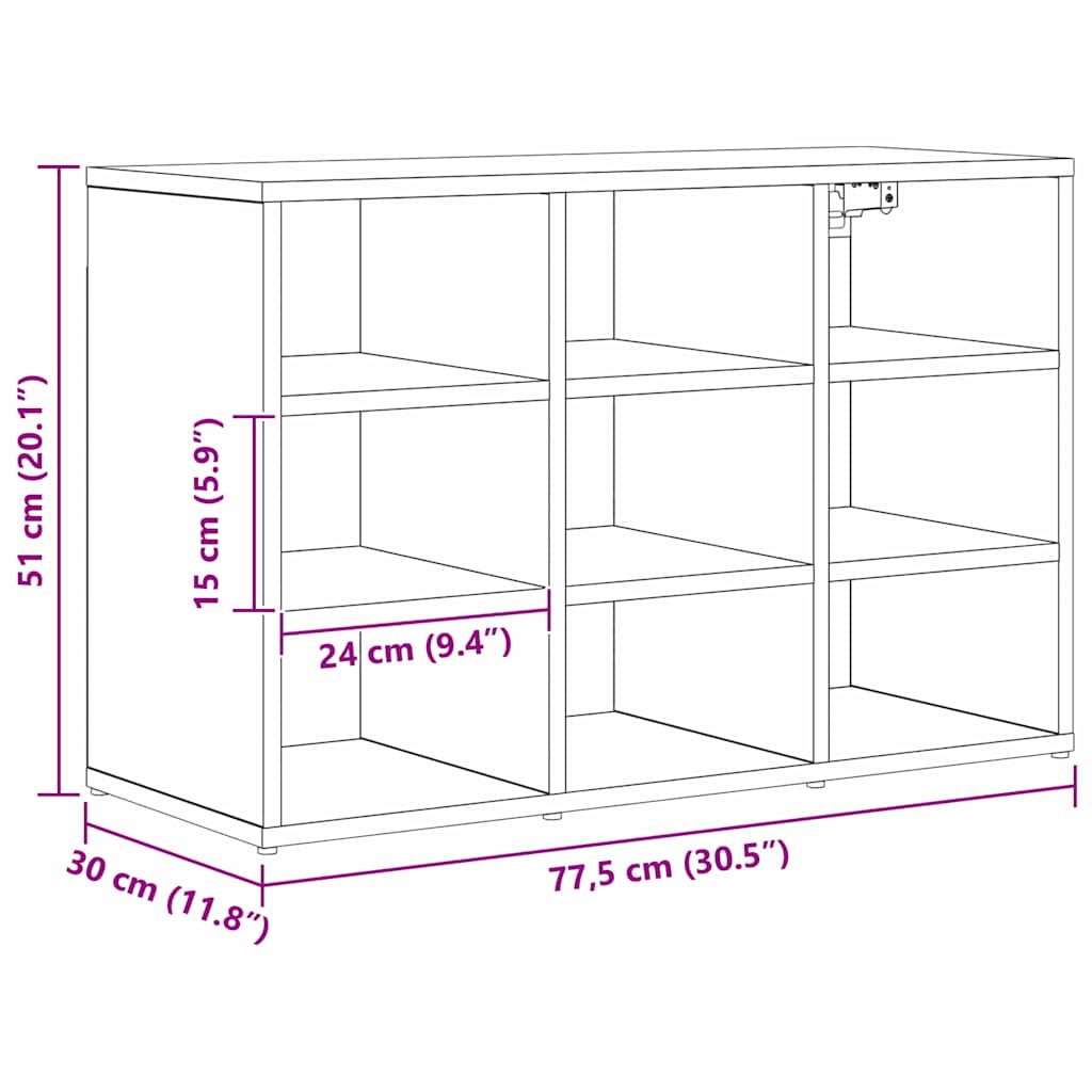 Mobile per scarpe con lo scaffale Rovere Nero 77,5 x 30 x 51 cm | homemem39