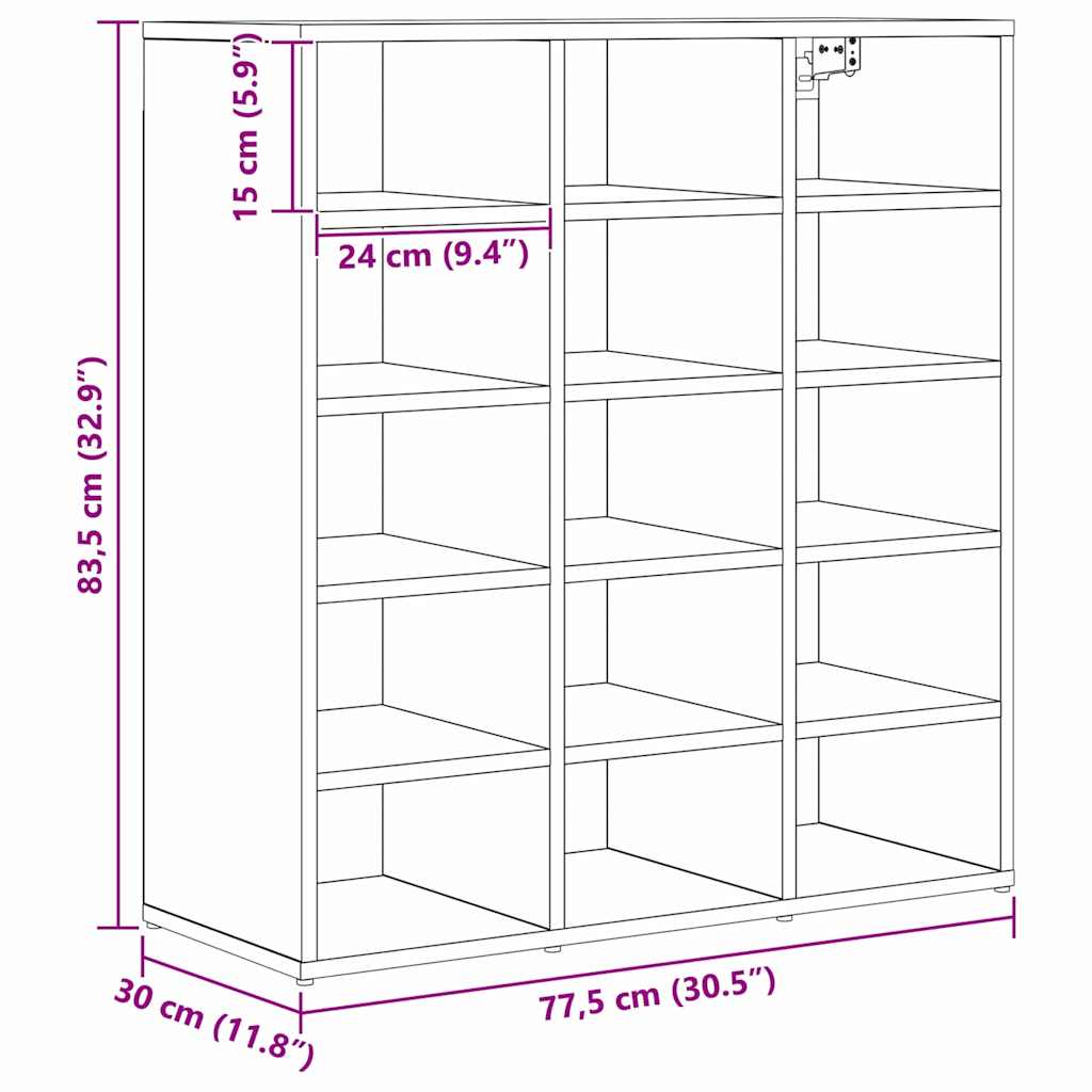 Mobile per scarpe Rovere Nero 77,5 x 30 x 83,5 cm