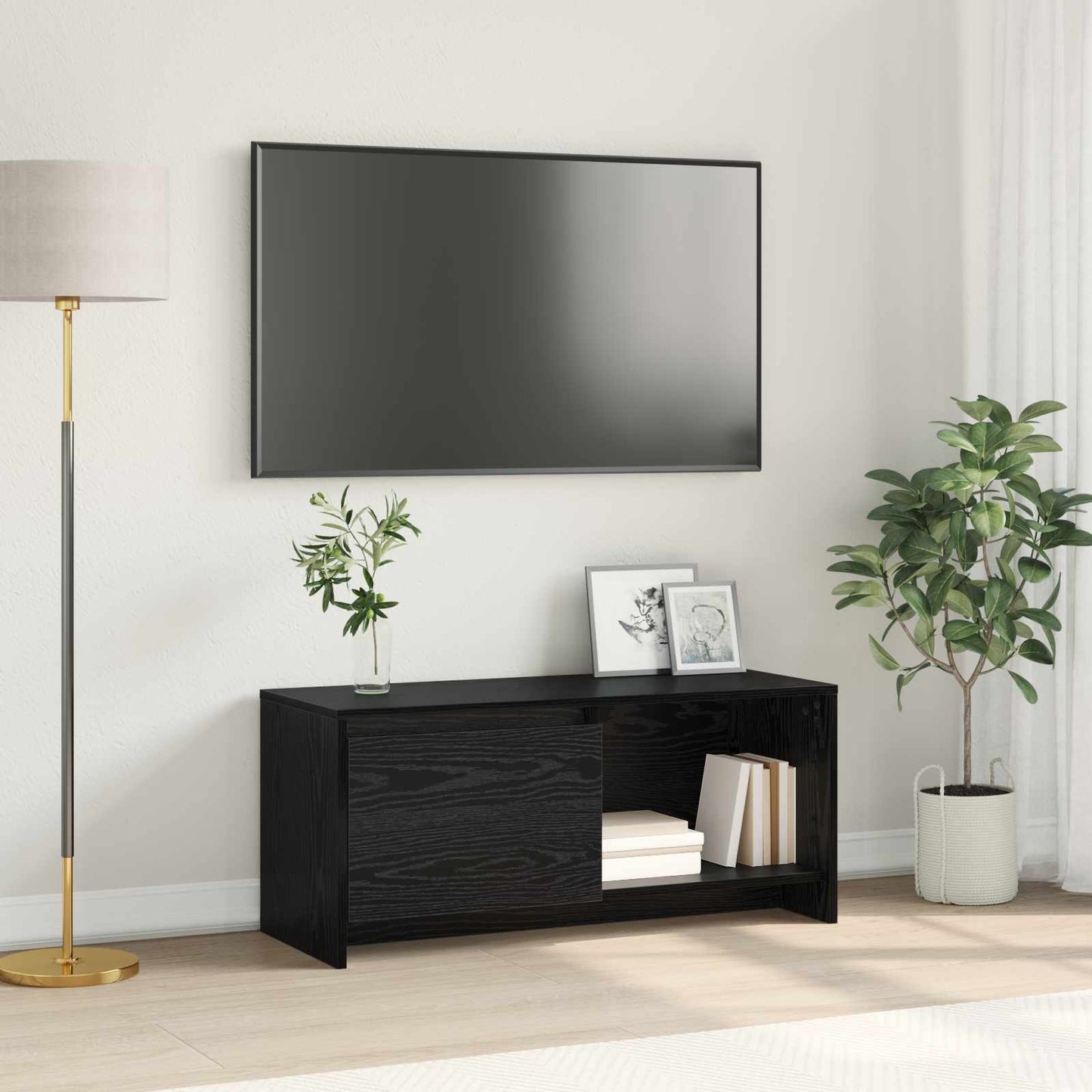 Set mobile TV Rovere Nero 90 x 35 x 40 cm Legno multistrato