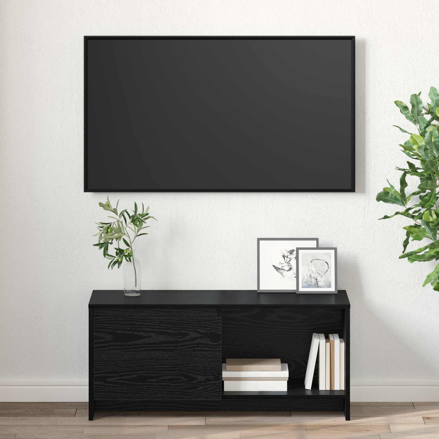 Set mobile TV Rovere Nero 90 x 35 x 40 cm Legno multistrato