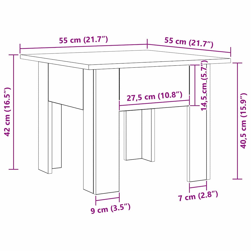 Tavolino da salotto Rovere artigianale 55 x 55 x 42 cm | homemem39