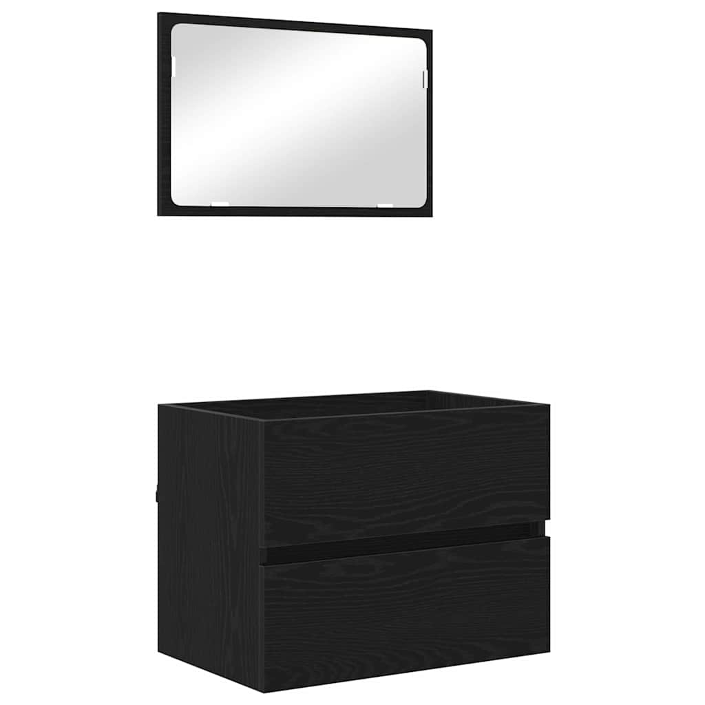 Set di mobili per il bagno con cassetto 2 pcs Rovere Nero